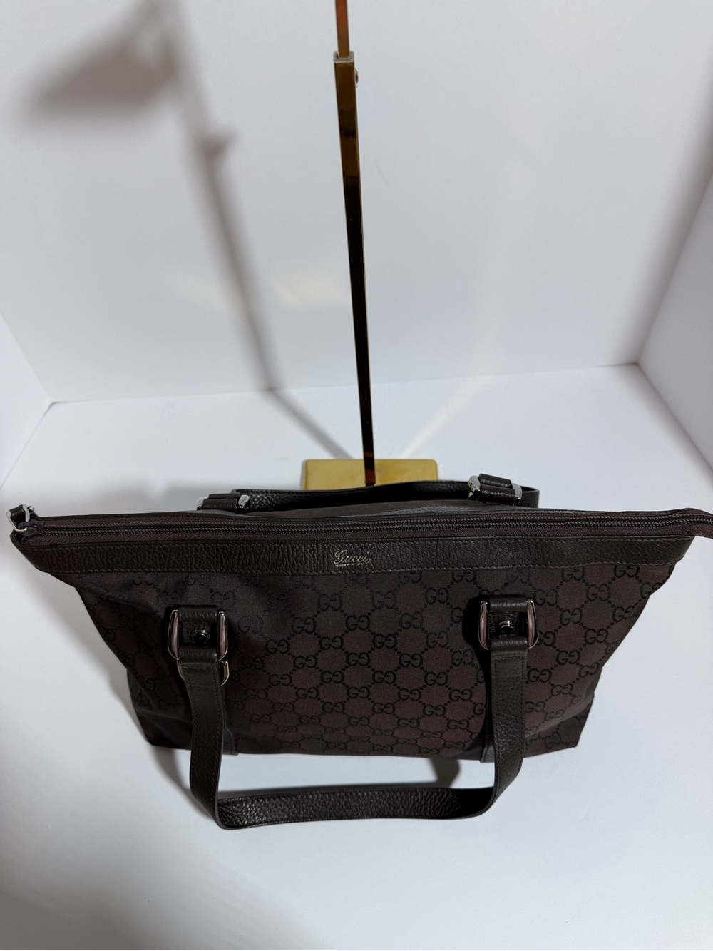 Authentic Gucci Dark Brown GG Monogram Shoulder Tote - Picture 3 of 11